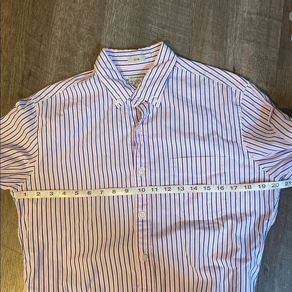 J. Crew Pink Blue White Striped Cotton Slim Fit Button Up Shirt size M